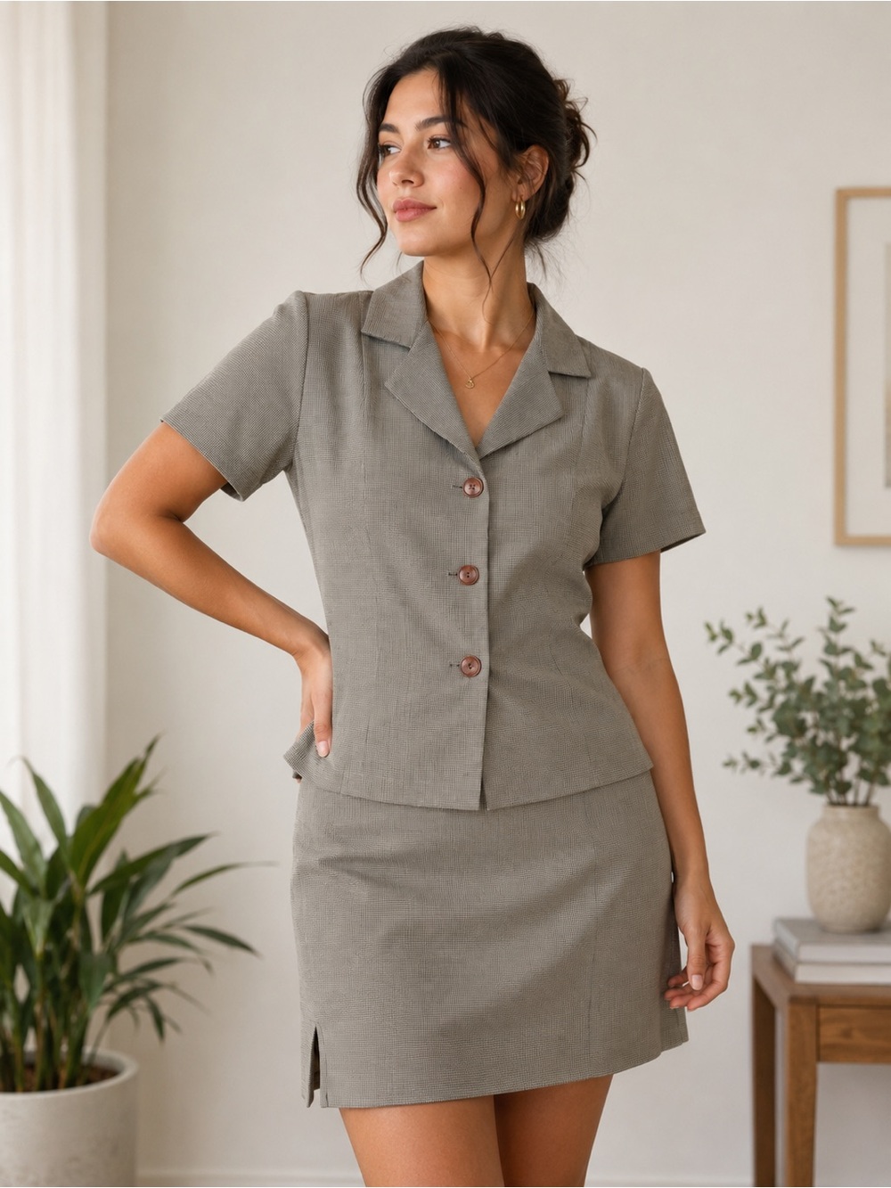 Fashion Bug Women’s Vintage Grey Sleeve Blazer & Skirt Set Y2K Size Large